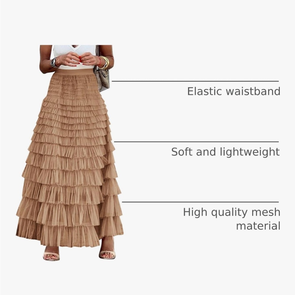 Elegant Tan Ruffled Skirt - Picture 2 of 4